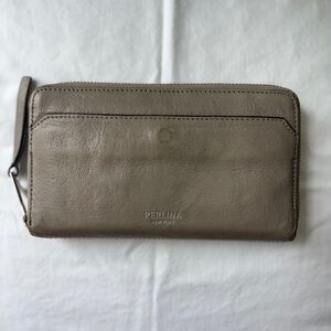 👜 Perlina New York Zip-Around RFID Wallet 👜 Taupe Pebbled Leather